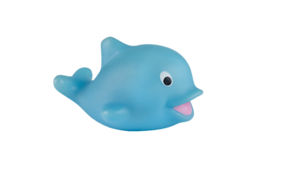Blue rubber whale bath toy isolated on white