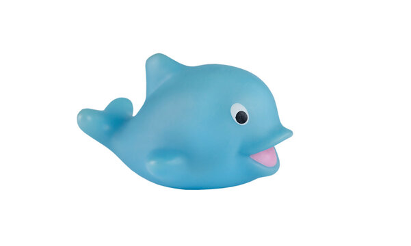 Blue rubber whale bath toy isolated on white