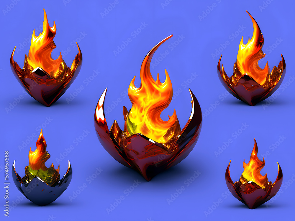 Fototapete 3D metallig Style für y2k icon. Flammen und Glut. modern Rendering - generative Ai