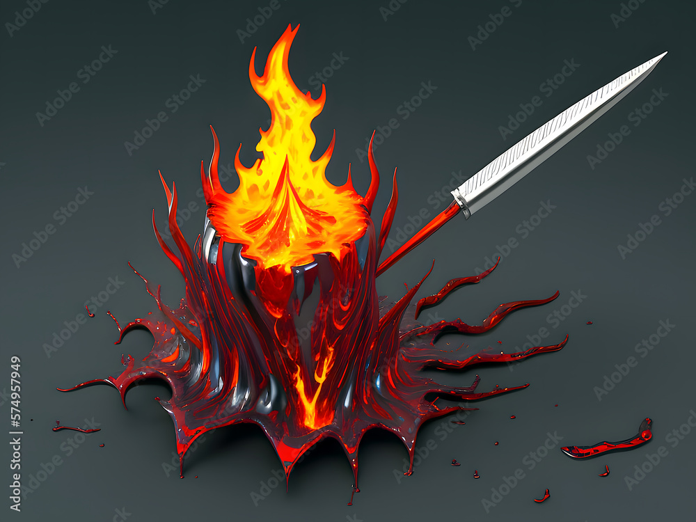 Fototapete 3D metallig Style für y2k icon. Flammen und Glut. modern Rendering - generative Ai