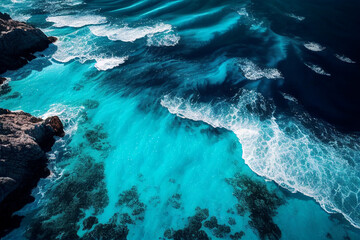 Fototapeta na wymiar aerial view in the middle of the clear blue sea ocean Generative AI