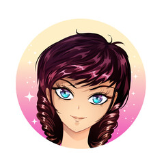 Cute anime girl portrait. Anime style hand drawn vector illustration.