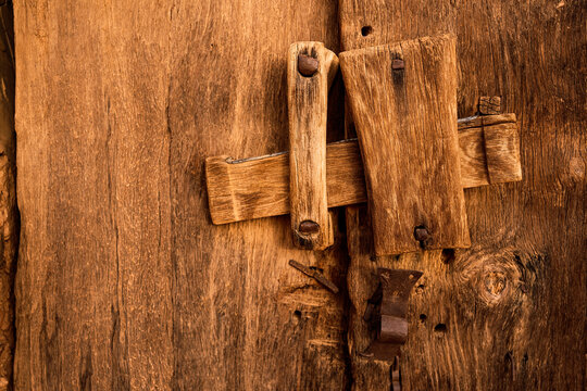Medieval lock on wooden door
