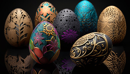 Collection of brightly colored Easter eggs Background, AI Generative
