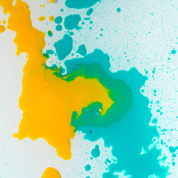 Vibrant multicolored drops of inks in oil