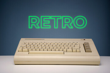 Retro computing with neon lettering