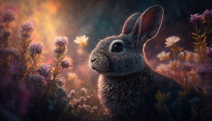 Easter Bunny with easter theme, AI Generative