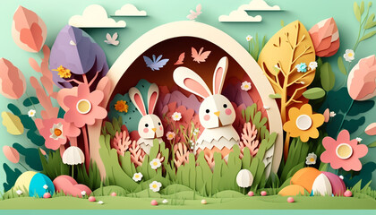 Paper cut easter themed background