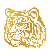 Tiger head. Gold silhouette of a tiger head isolated on white background.