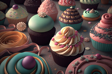 Delicious colorful cupcakes. Generative AI