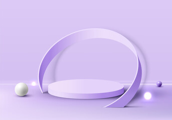 3D realistic purple cylinder podium stand with purple circle