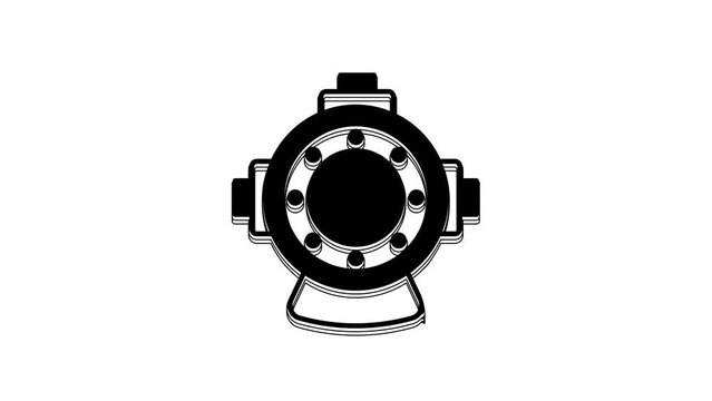 Black Aqualung icon isolated on white background. Diving helmet. Diving underwater equipment. 4K Video motion graphic animation