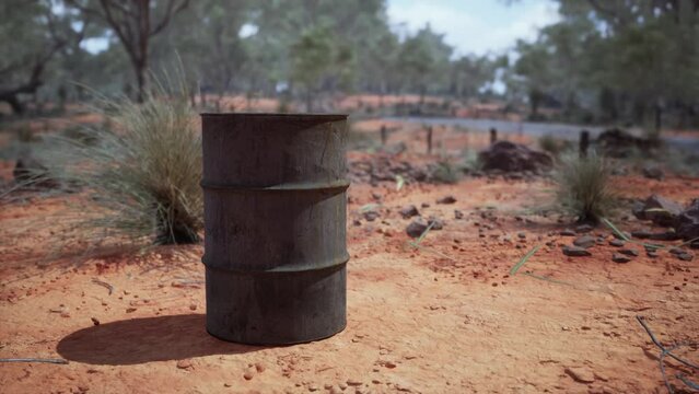 old empty rusted barrel on sand