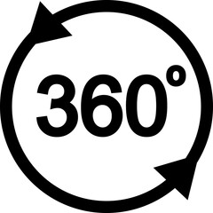 360 degree view related icon set. Signs and arrows for indicate the rotation and panorama.