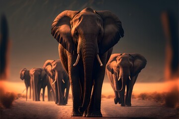 Fototapeta na wymiar Elephant family walking in the jungle safari