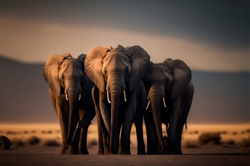 Elephant family walking in the jungle safari