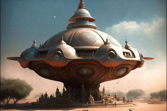 Vimana Illustrations - Discover the Magic of Ancient Vedic Technology, AI GENERATIVE.