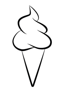 ice cream - black and white drawing of soft serve ice cream in a cone, simple vector illustration isolated on white