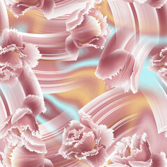Shaggy tulips seamless pattern with a smudging effect