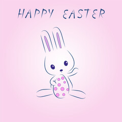 Easter rabbit with egg vector illustration, holiday vector gift card, poster illustrations, easter vector illustration, cute bunny color illustration.