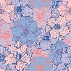 Whimsical poppy bloom seamless sample. Organic floral background. Poppy blossom with