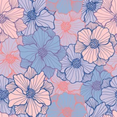 Deurstickers Whimsical poppy bloom seamless sample. Organic floral background. Poppy blossom with © SunwArt