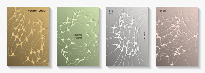 Premium music party flyers. Marble waves ripple textures. Stylish magazine vector layouts. Electronic music party posters set fluid wavy graphic design.