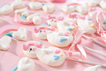Unicorn meringue pops