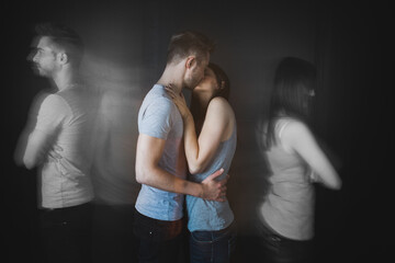 Couple kissing and quarreling