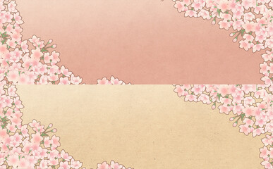 レトロな満開の桜 横長素材 -桃・うす茶-