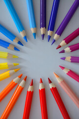 Pencils. Colour pencils. Watercolor pencils. We sharpen pencils. Sharpened colored pencils. watercolor. 48 colored pencils. Pencils stacked in a circle