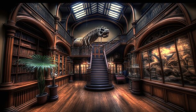 Museum Interior with Historical Features and Fairly Well Detailed Details Generated by AI