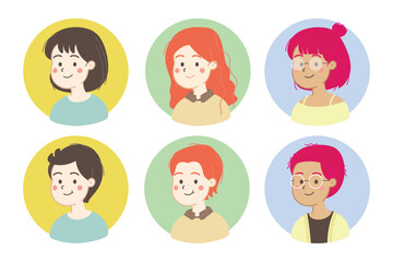 Set of avatars, persons, people in different and minimal style with flat design character
