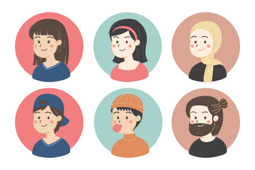 Set of avatars, persons, people in different and minimal style with flat design character