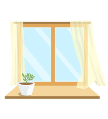 Window with curtains and potted plants