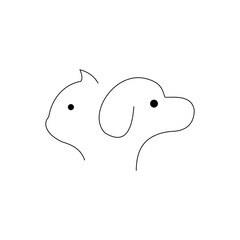 Continuous one line drawing. dog and cat logo. Black and white vector illustration