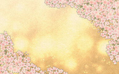 Fototapeta na wymiar レトロな満開の桜 キラキラ背景 -金色-