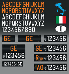 Italy, car license plate vintage pattern 1976 with symbols, numbers and letters, vector illustration