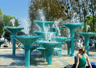 Fountain on the Kosciuszko Square in Gdynia, city in Pomeranian voivodeship. Poland