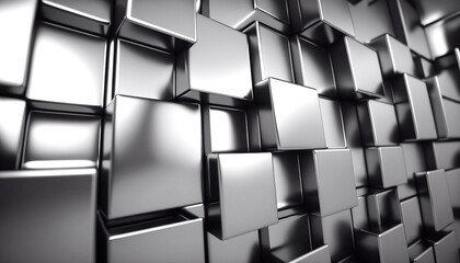 Abstract silver metal cubes background with light reflections. Generative AI. - 574971774