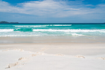 Fototapeta na wymiar White beach sand in Rio de Janeiro coast in Brazil