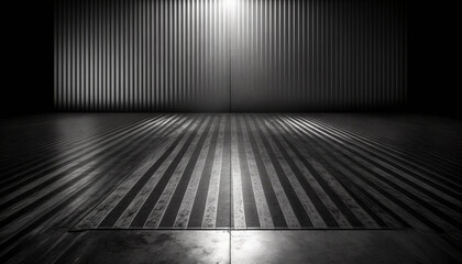 Dark Metal Room Background with spotlight and reflections. Generative AI. - 574972312