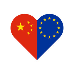 unity concept. heart shape icon of china and european union flags. PNG