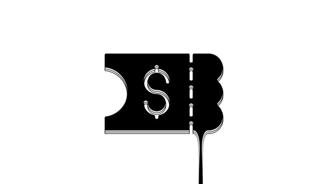 Black Lottery ticket icon isolated on white background. Bingo, lotto, cash prizes. Financial success, prosperity, victory, winnings luck. 4K Video motion graphic animation
