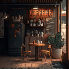 Interior of a coffee shop. Generative AI.