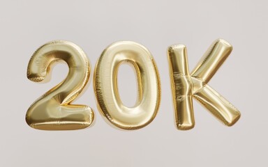 20k gold balloon foil text 3d. Thank you, achievement, celebration number illustration