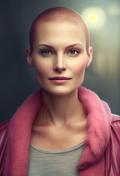 Portrait of a young beautiful bald-headed woman