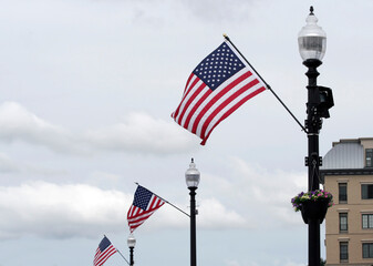 US Flags on The Lamp posts in Carmel, Indiana, USA