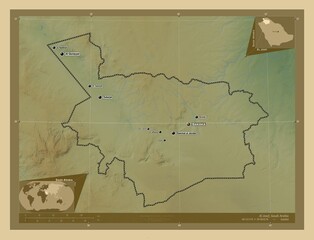 Al Jawf, Saudi Arabia. Physical. Labelled points of cities