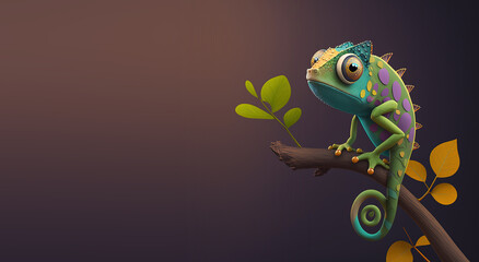 Cute Cartoon Chameleon Banner with Space for Copy (Generated with AI)